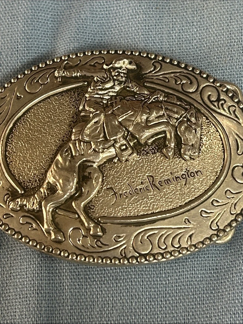 Vintage Frederick Remington Silver tone Belt Buckle “The Bronco Buster”